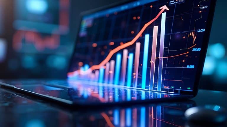 A digital currency growth chart showing an upward trend in value.