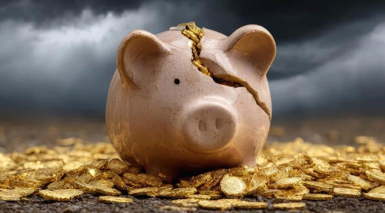 A broken, cracked piggy bank