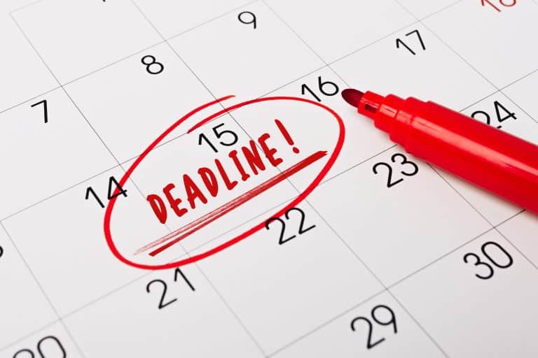close up of a calendar with a deadline circled